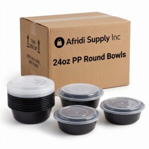 24 oz PP Black Round Bowl