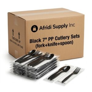 Black 7" Heavy Weight PP Cutlery Disposable cutlery set